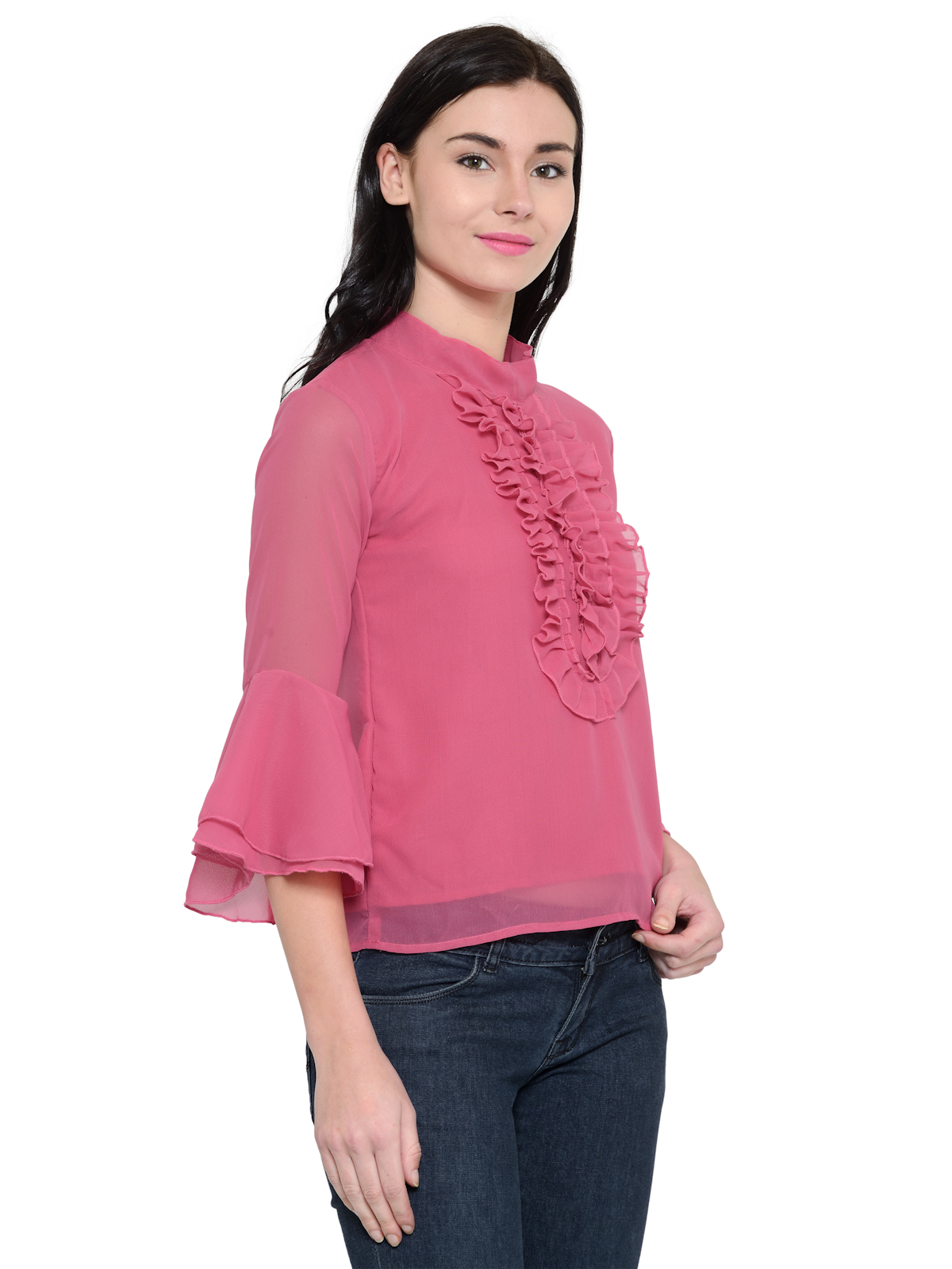 Rosy pink Bell sleeves Frill top